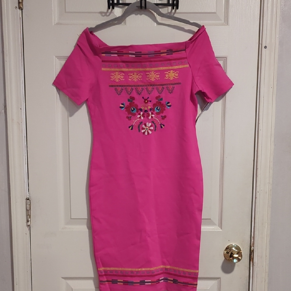 Angel Pink Off-Shoulder Sheath Mini Dress